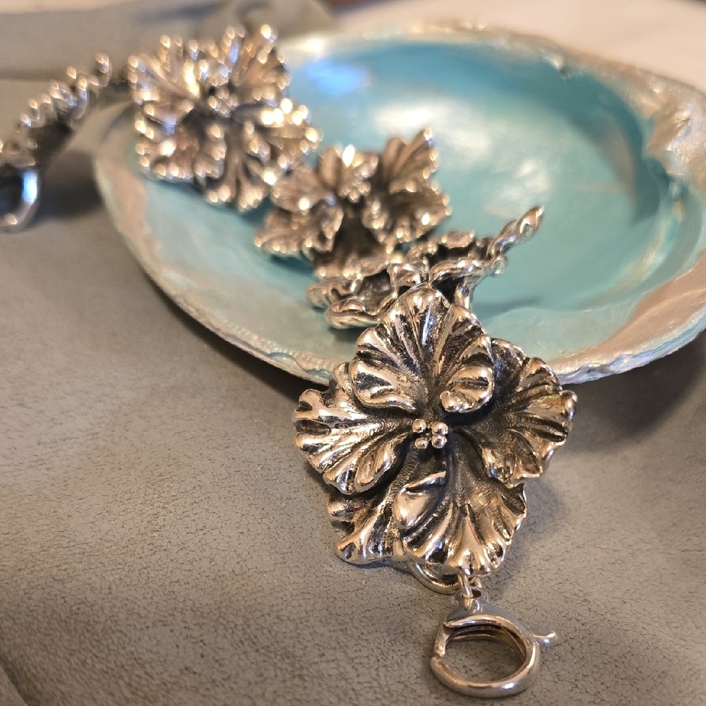 Floral Hibiscus Silver Bracelet